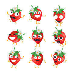 Strawberries - vector isolated cartoon emoticons