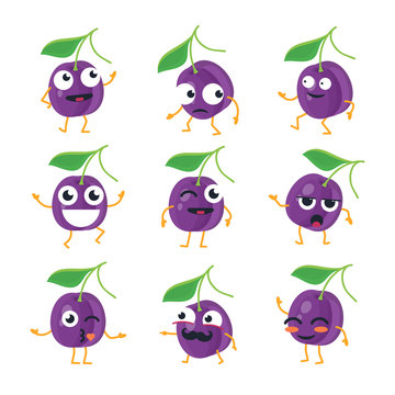Plums - vector isolated cartoon emoticons