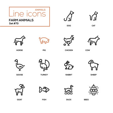 Farm Animals - Line Design Icons Set