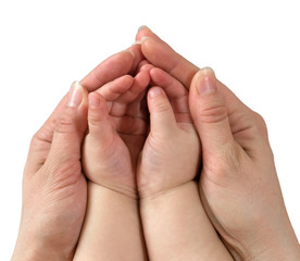 Fototapeta premium mom holds the hand of a young child