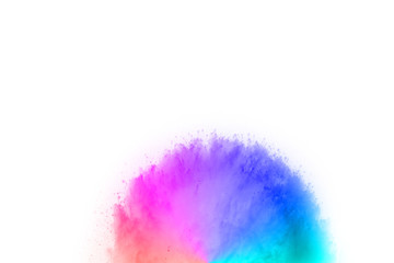 abstract multicolored powder splatted on white background,Freeze motion of color powder exploding.