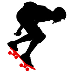 Silhouettes a skateboarder performs jumping. Vector illustration
