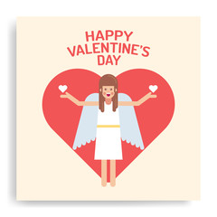 Heart with cute angel inside valentine's day card