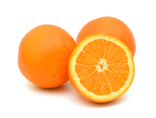 Fototapeta na wymiar Fresh orange fruits cut isolated on white background