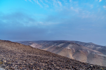 Colorful morning landscape of magic sunrise in judean desert in Israel
