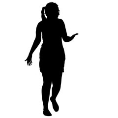 Black silhouette woman standing, people on white background