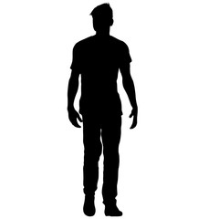 Black silhouette man standing, people on white background