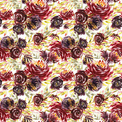 Seamless summer pattern with watercolor flowers handmade.