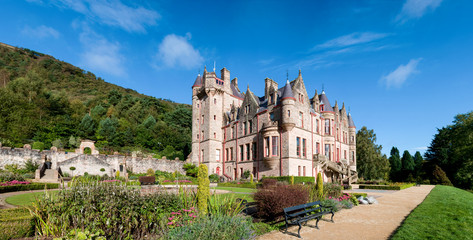 Belfast castle panorama. Tourist attraction on the slopes of Cavehill Country Park in Belfast, Northern Ireland - obrazy, fototapety, plakaty