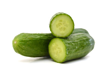 Sliced cucumber vegetable isolated on white background cutout