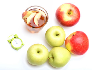 Eco style and coziness concept. Set of fruit near tea