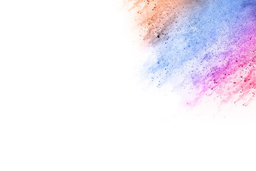 abstract multicolored powder splatted on white background,Freeze motion of color powder exploding.