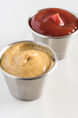 Ketchup and Mustard in Condiment Cups