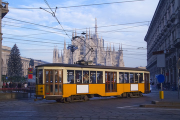 Naklejka na ściany i meble Tram a Milano Lombardia Italia Europa Streetcar in Milan Lombardy italy Europe