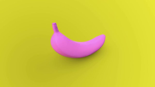 Seamless rotation of a pink banana on a yellow background