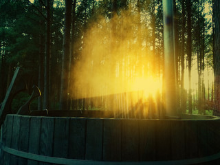 Japanese bath of the barrel on the sunshine