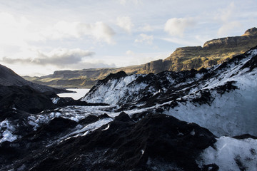 Glacier with ash in Iceland