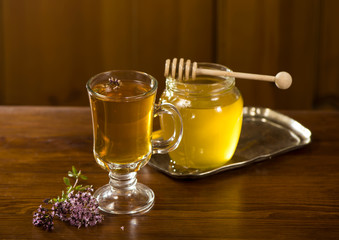 bouquet of medicinal plants, tea and honey