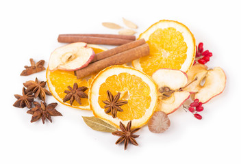 dried orange and other fruits on a white background