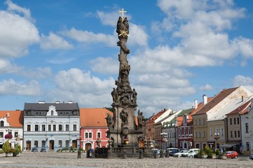 Fototapeta na wymiar Baroque column in the historic town Kadan in Northern Bohemia, Czech republic.