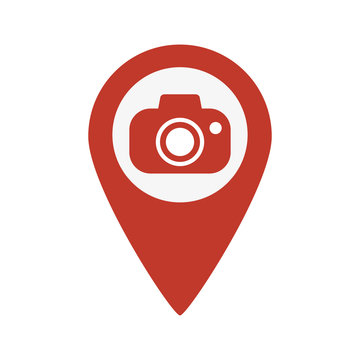 Map pointer with camera icon.