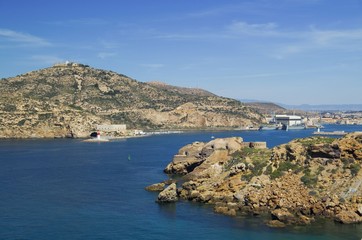 Fototapeta na wymiar View on Cartagena and Mediterranean Sea in Murcia, Spain