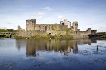 Caerphilly Castle in Wales, UK