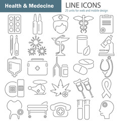 Health and Medicine line icons set for web and mobile design