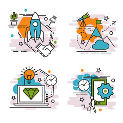 Set of outline icons of Startup..Colorful icons for website, mobile, app design and print.