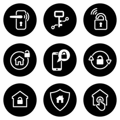 Set of simple icons on a theme Smart door lock, vector, design, collection, flat, sign, symbol,element, object, illustration, isolated. White background
