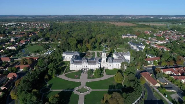 Aerial video of Festetics Castle in Keszthely, Hungary