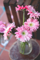 Chrysanthemum flowers sticks in clear glass. Used for decoration.