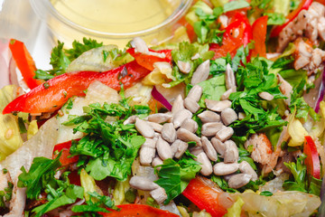 Healthy food delivery. Take away of natural organic low carb. Eat right concept, healthy food, fitness nutrition take away in boxes.
