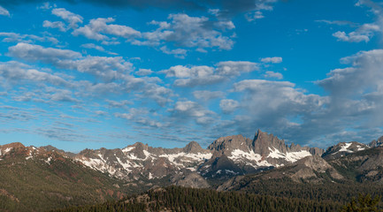 Panoramic view of the Minarets a group of mountains in the Sierra Nevadas in California