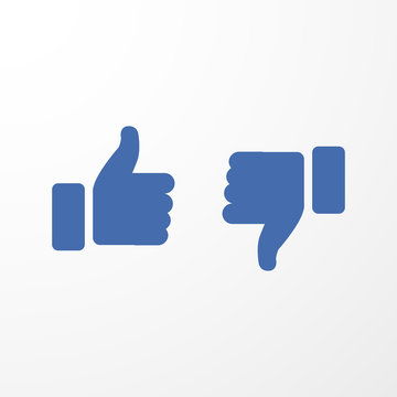 Blue thumbs up and thumbs down. Vector illustration