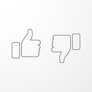 Blue thumbs up and thumbs down. Vector illustration