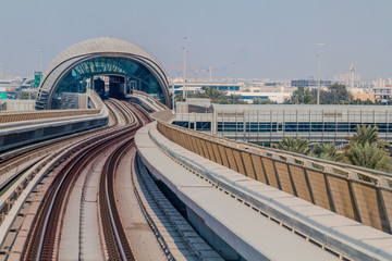 Tracks of elevated stretch of Dubai metro, United Arab Emirates