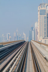 Fototapeta na wymiar Tracks of an elevated stretch of Dubai metro, United Arab Emirates