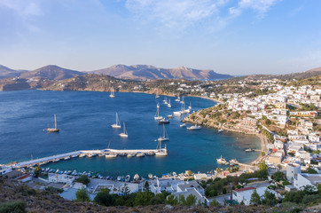 Panoramic view from the castle of Leros island, Dodecanese, Greece