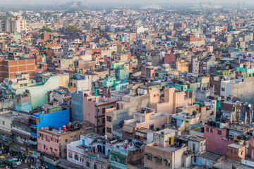 DELHI, INDIA - OCTOBER 22, 2016: Aerial view of Old Delhi, India. - obrazy, fototapety, plakaty