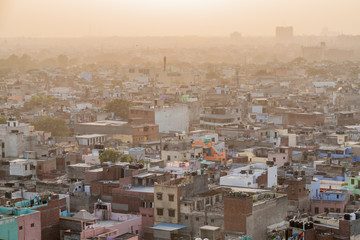 Sunset over Old Delhi, India.