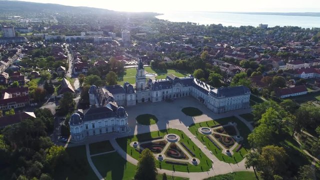Aerial video of Festetics Castle in Keszthely, Hungary