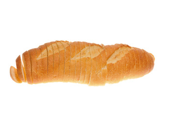 Loaf of sliced French bread isolated on white