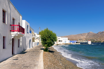The picturesque seaside Agia Marina village in Leros island, Dodecanese, Greece 