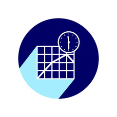 Diagram and time vector icon with long shadow. Vector Illustration isolated for graphic and web design.