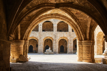 The cloister of the medieval Saint Joannite castle on the island of Rhodes.