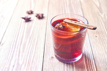 mulled wine on a wooden table