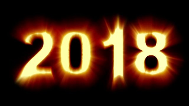 year 2018 - orange light numbers - strong shimmering and flickering loop animation - isolated