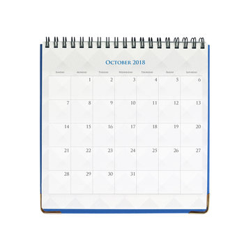 Calendar of October isolated on white background with clipping mask.