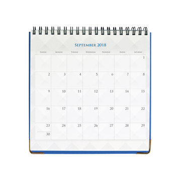 Calendar of September isolated on white background with clipping mask.